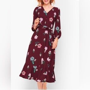 TALBOTS NWT Floral Burgundy Crepe fit & Flare midi Dress Size 8